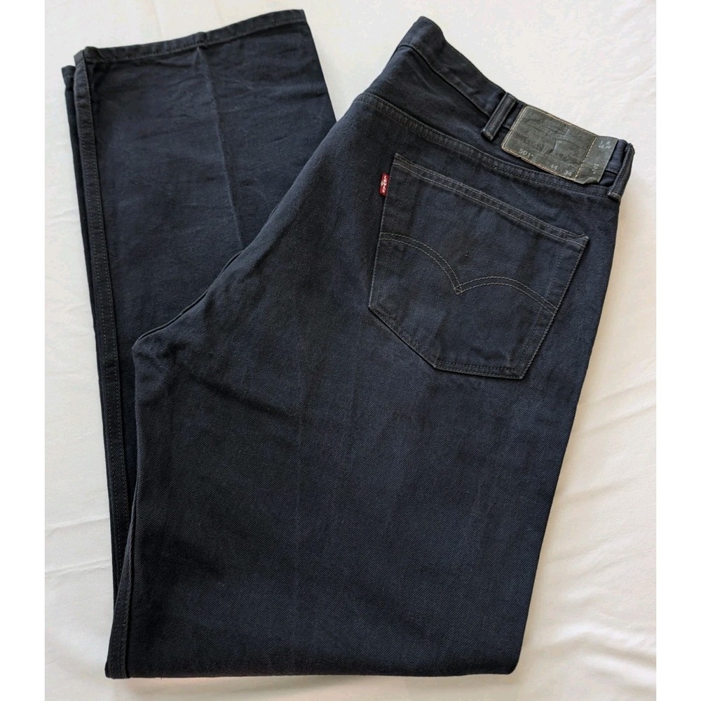 Levi's 501 Original Fit Jeans Mens 44x34 Black Denim Button Fly Straight LegEUC